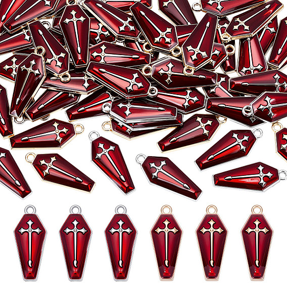 56шт 2 цвета хэллоуин подвески из сплава эмали, гроб с крестом