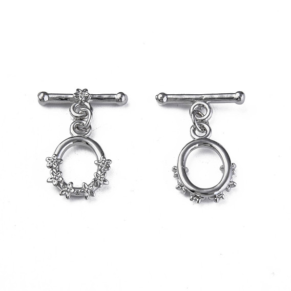 Brass Toggle Clasps, Nickel Free, Oval with Flower