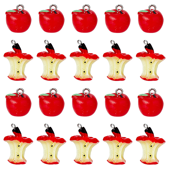 40 шт 2 стили День учителя подвески из смолы, подвески яблоко и сердцевина яблока, с платиновыми тоновыми железными петлями