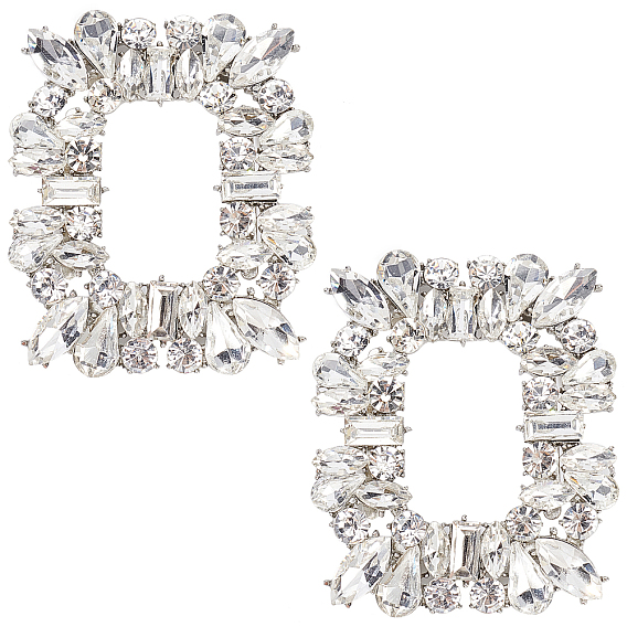 2зажимы для обуви из сплава, для обуви украшения, с кристально горный хрусталь, прямоугольные