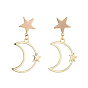 Star & Moon Dangle Stud Earrings, with Alloy Pendants, Brass Stud Earring Findings and Ear Nuts