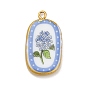 Printed Porcelain Pendants, with 304 Stainless Steel Findings, Oval with Hydrangea Charms, Mixed Color