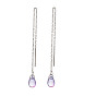 Long Chain with Transparent Glass Beads Dangle Stud Earrings, 304 Stainless Steel Ear Thread for Women, Teardrop