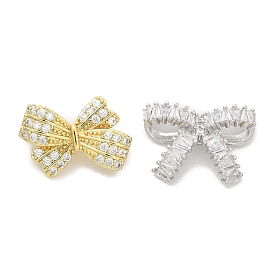 Rack Plating Brass Micro Pave Clear Cubic Zirconia Buttons, Long-Lasting Plated, Lead Free & Cadmium Free, Bowknot, 1-Hole