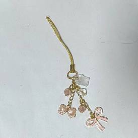 Sangles mobiles en verre et alliage, avec bouchons anti-poussière mobiles en plastique, bowknot