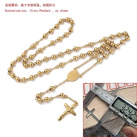 201 Stainless Steel Rosary Bead Necklaces, Religion Cross Virgin Pendant Ball Chain Necklaces, Vacuum Plating, Long-Lasting Plated