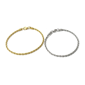 3MM 304 Stainless Steel Rope Chain Bracelets for Women, with Lobster Claw Clasps