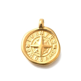 Ионное покрытие (ip) 304 подвески из нержавеющей стали, плоский круглый с подвеской в виде компаса