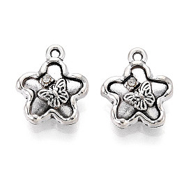 Подвески из сплава в тибетском стиле, со стразами, цветок и бабочка