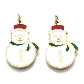 316 Surgical Stainless Steel Enamel Pendants, with Jump Rings, for Christmas, Snowman, White