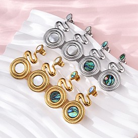 304 серьги-гвоздики из натуральной ракушки пауа из нержавеющей стали, ионное покрытие змеи (ip)