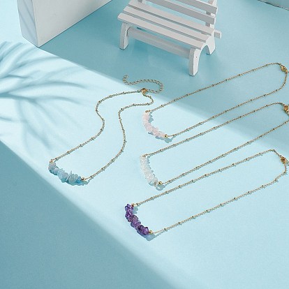 Ожерелья из бисера из натуральной смешанной каменной крошки, позолоченное колье из нержавеющей стали с цепочками-сателлитами для женщин