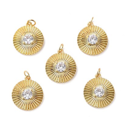 Brass Micro Pave Cubic Zirconia Pendants, Long-Lasting Plated, Cadmium Free & Lead Free, Flat Round