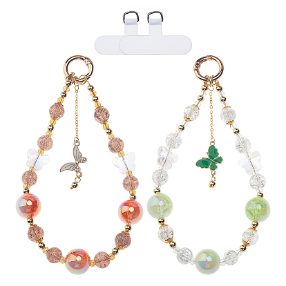 2 шт. 2 цвета стеклянные и акриловые и эмалевые подвесные украшения, бабочка, с железной цепью и пружинным затвором из сплава