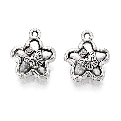 Подвески из сплава в тибетском стиле, со стразами, цветок и бабочка