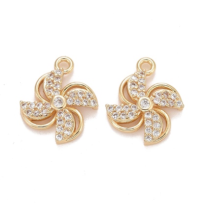 Rack Plating Brass Micro Pave Clear Cubic Zirconia Charms, , Long-Lasting Plated, Lead Free & Cadmium Free, Windmill