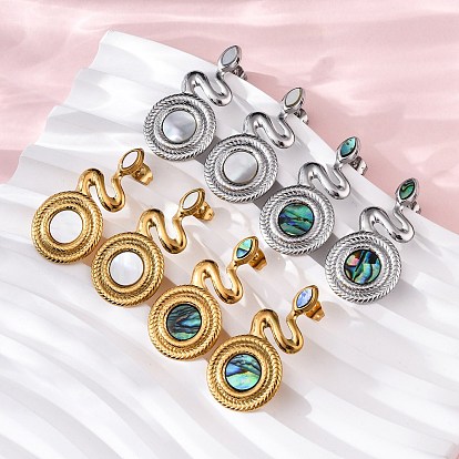 304 серьги-гвоздики из натуральной ракушки пауа из нержавеющей стали, ионное покрытие змеи (ip)