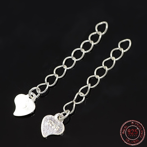 925 Sterling Silver Terminators, End Chain with Heart Charms, 28mm