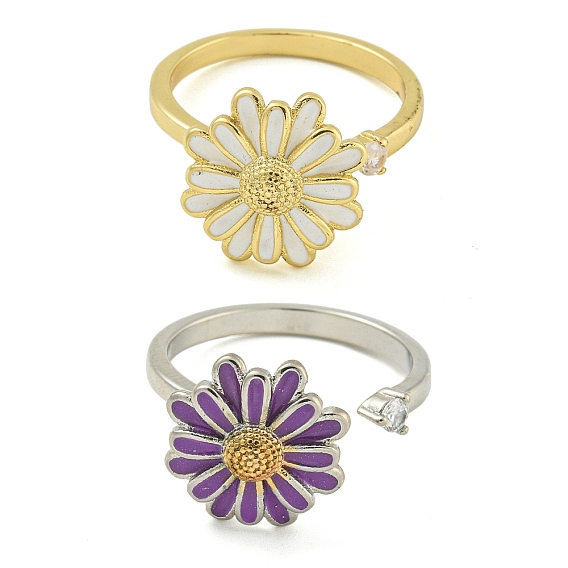 Эмалевые вращающиеся манжеты-кольца для женщин, латунные кольца-вертушки с кубическим цирконием для успокоения беспокойства, медитации