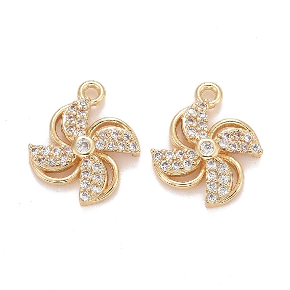 Rack Plating Brass Micro Pave Clear Cubic Zirconia Charms, , Long-Lasting Plated, Lead Free & Cadmium Free, Windmill
