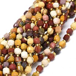 Natural Mookaite Beads Strands, with Seed Beads, Faceted, Bicone, Double Terminated Point Prism Beads