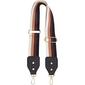 Stripe Pattern Cotton Fabric & PU Leather Bag Straps, with Alloy Swivel Clasps, Bag Replacement Accessories