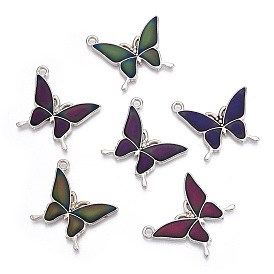 Alloy Enamel Pendants, Changing Color Mirage Mood Pendants, Cadmium Free & Lead Free, Butterfly, Platinum