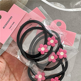 Minimalist Red Alloy Flower Hair Tie with Cute Smiling Heart and Black Elastic Band
