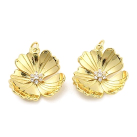 Латунные микро проложить кубического циркония подвески, цветок, долговечный, стойки покрытие, без свинца и без кадмия, ионное покрытие (ip), с целью перехода в кольце