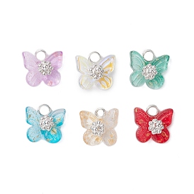 Гальванизированные стеклянные бусины подвески, с латунными штифтами с шарообразными головками, бусинами-разделителями в виде маргариток из сплава в тибетском стиле и золотистой блестящей пудрой, бабочка