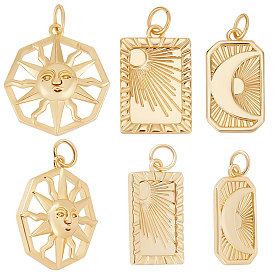 9 шт. 3 латунные подвески с покрытием в виде стойки, с целью перехода в кольце, без кадмия, без никеля и без свинца, восьмиугольник и прямоугольник с солнцем и прямоугольник с луной
