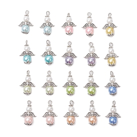 20Подвески из стеклянного жемчуга, ангельские прелести, с крыльями из сплава и железной петлей