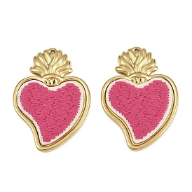304 Colgantes de acero inoxidable y bordados, encantos del sagrado corazón, camelia, revestimiento de iones (ip), larga duración plateado