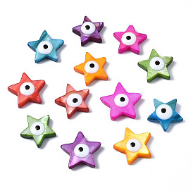 Natural Freshwater Shell Beads, with Enamel, Dyed, Star with Evil Eye
