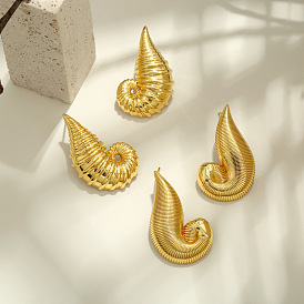 Brass Stud Earrings for Women, Conch Shape