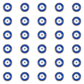 Alloy Enamel Beads, Flat Round with Evil Eye, Light Gold