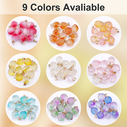 AHADERMAKER 90Pcs 9 Colors Two Tone Spray Painted Glass Pendants, with Golden Plated Iron Bails, Imitation Jade Glass, Peach