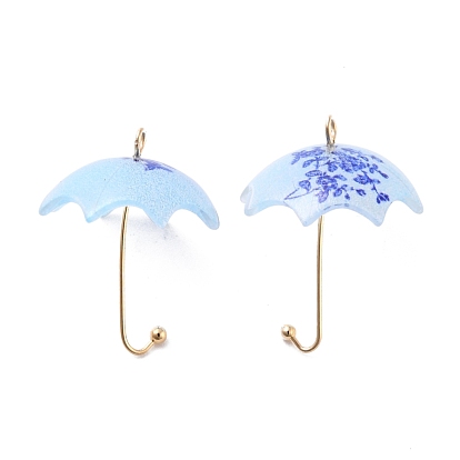 Acrylic Pendants, with Golden Plated Alloy Findings, 3D Umbrella with Flower Pattern
