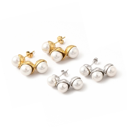 Ion Plating(IP) 304 Stainless Steel Stud Earrings, Plastic Imitation Pearl Earrings for Women