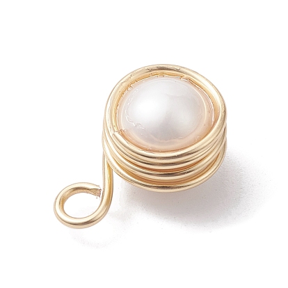 Breloques de connecteur enveloppées de fil de cuivre de perle d'eau douce de culture naturelle, liens ronds