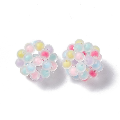 Handmade Plastic Woven Beads, Frosted, Bead in Bead, Round