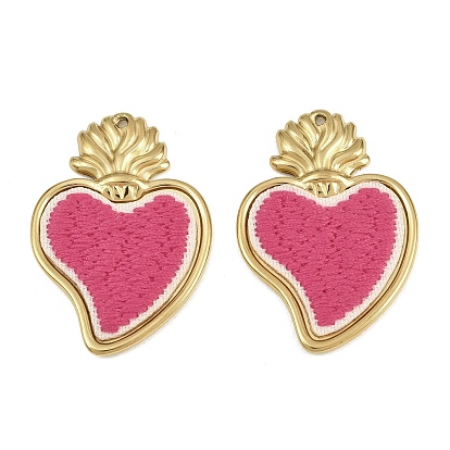 304 Colgantes de acero inoxidable y bordados, encantos del sagrado corazón, camelia, revestimiento de iones (ip), larga duración plateado