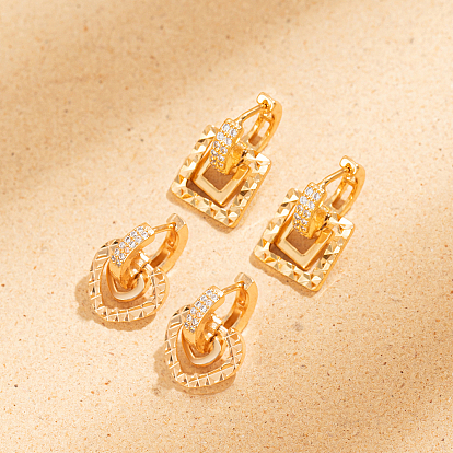 Геометрические серьги-кольца из латуни с прозрачным кубическим цирконием, элегантные женские украшения, золотые