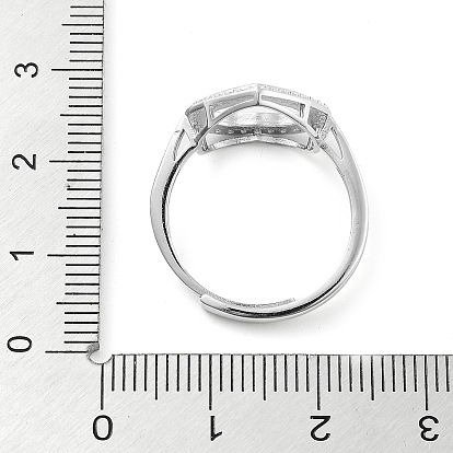Heart Adjustable 925 Sterling Silver Ring Components, with Cubic Zirconia, Open Bezel Setting