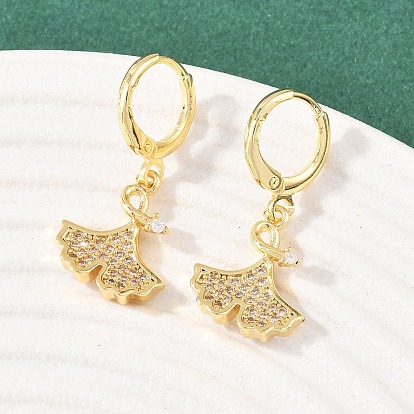 Серьги-кольца из латуни с микропаве из прозрачных кубических цирконий, стойки покрытие, без кадмия и без свинца, долговечный