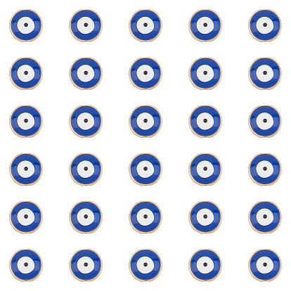 Alloy Enamel Beads, Flat Round with Evil Eye, Light Gold