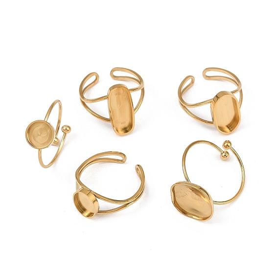 Настоящее 18k позолоченное 304 кольцо-манжета из нержавеющей стали, пустая рамка для установки кольца, ионное покрытие (ip)