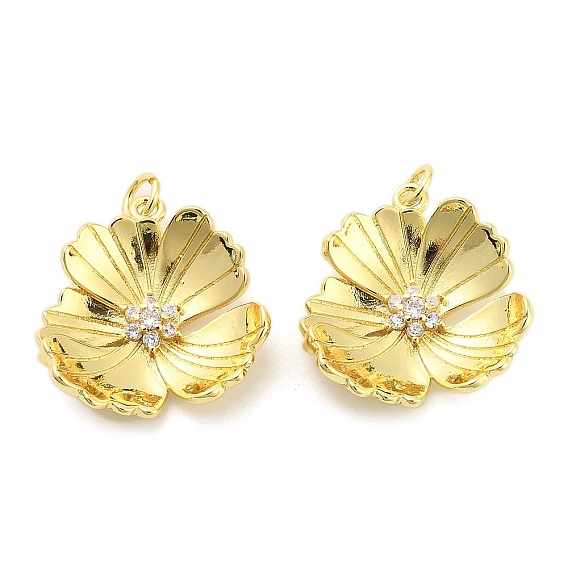 Латунные микро проложить кубического циркония подвески, цветок, долговечный, стойки покрытие, без свинца и без кадмия, ионное покрытие (ip), с целью перехода в кольце