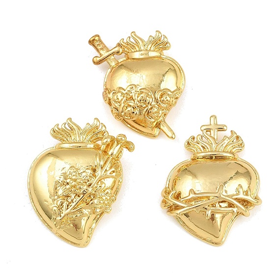 Brass Pendants, Sacred Heart Charms, Long-Lasting Plated, Rack Plating, Cadmium Free & Lead Free