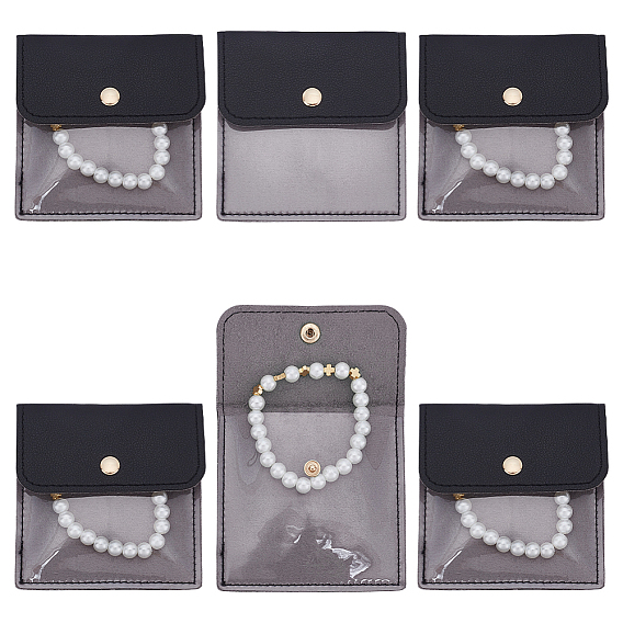 6 шт. конверты для ювелирных изделий из искусственной кожи и ПВХ с кнопкой, для сережек, Кольца, Браслеты, квадратный